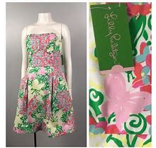 Lilly Pulitzer Strapless Mini Dress Floral Butterfly Novelty