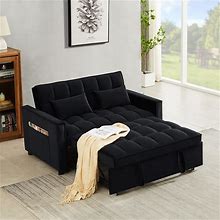 Sleeper Sofa Couch W/Pull Out Bed, 55" Modern Velvet Convertible Sleeper Sofa Bed, Small Love Seat Sofa Bed With 2 Pillows & Detachable Side Pockets