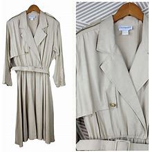 Danny & Nicole Vintage 80S Trench Coat Jacket Dress Size 14/16 XL Safari Midi Detective Retro - Women | Color: Beige | Size: XL