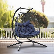 TAUS Hanging Swing Chair Stand Egg Chair 2 Person Wicker Chair W/Cushion Outdoor