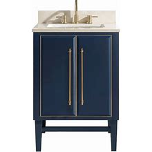 Avanity Mason 24" Freestanding Single Bathroom Vanity With Sink In Navy Blue With Gold Trim With Countertop Finish: Crema Marfil Marble, SKU: MASON-VS