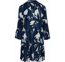 Women's Blue Navy & White A Line Dress With Bell Sleeves | Small | Conquista