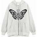 Follure Sweatshirt For Women Pullovers Gothic Graphic Floral Print Hoodie Hanes With Drawstring Zip Up Pocket Crew Neck Long Sleeve Coat Loose Teen Gi