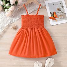 Girls Casual 100% Cotton Solid Cami Dress Sweet Dresses Summer Beach Holiday Gift Vacation,Red,Orange,Must-Have,By Temu