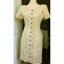 Maggy London Dresses | Maggy London Linen Crewel Ivory Dress Sz 6P | Color: Red | Size: 6P