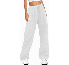 HVEPUO Womens Casual Elastic Waist Drawstring Pants Straight Cotton Trousers With Pocket
