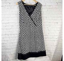 Lane Bryant Black White Geometric Print V Neck Belted Dress Women's