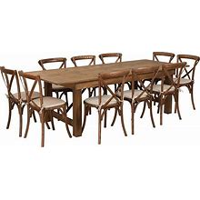 Flash Furniture XA-FARM-13-GG Rectangular Folding Farm Table & (10) Chair Set - 96"W X 40"D X 30"H, Plank Top, Pine Base