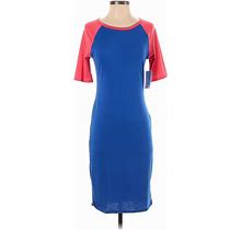 Lularoe Casual Dress - Sheath Scoop Neck Short Sleeves: Blue Print Dresses - New - Women's Size X-Small