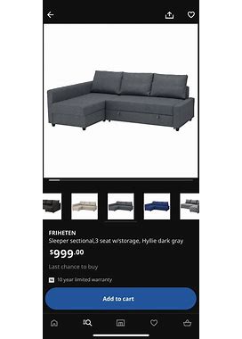 Brand New IKEA FRIHETEN Sleeper Sectional In Hyllie Dark Gray