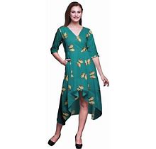 Bimba Cotton Green Butterflies Butterfly Rinted Womens Asymmetrical Shift Dress With Pockets Casual Midi Dress-Xsmall
