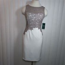 Lauren Ralph Lauren Dresses | Embellished Sheath Dress "Nwt" | Color: Cream/Tan | Size: 0