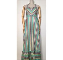 70S Vintage Striped Backless Maxi Dress