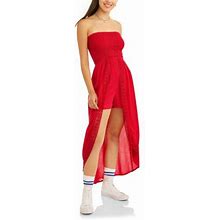 No Boundaries Dress Juniors' Size Xs Red Smocked Walk Thru --I5--