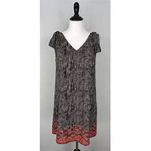 THML Black White Orange Embroidered Sleeveless V-Neck Shift Dress Size Small