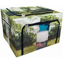 Eczjnt Blurred Forest Storage Bag Clear Window Storage Bins Boxes Large Capacity Foldable Stackable Organizer With Steel Metal Frame For Bedding,Cloth