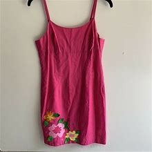 Lilly Pulitzer Womans VTG Bright Pink Floral Beaded Hem Spaghetti Strap Dress 8