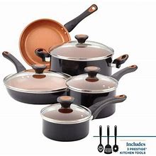 Farberware Glide Copper Ceramic Nonstick Cookware/Pots & Pans Set W/ Tools, 12 Piece, Black Non Stick/Ceramic In Orange/Brown | 6 W In | Wayfair