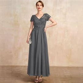 JJ's House A-Line V-Neck Illusion Ankle-Length Lace Chiffon Wedding Guest Dress With Sequins