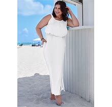 Women's Gathered Neckline Maxi Cover-Up Dresses - Pearl White, Size 2X By Venus