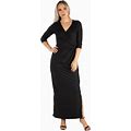 24/7 Comfort Apparel Women's Plus Faux Wrap 3/4 Sleeve Dress Black
