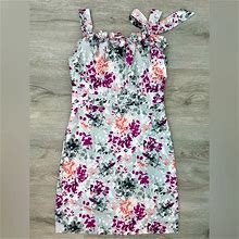 Loft Dresses | Nwt Ann Taylor Loft Floral Mini Dress Bow & 3D Flower Appliqu Silver - Size 0 | Color: Gray/Pink | Size: 0
