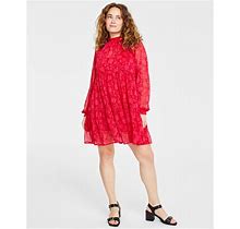 On 34th Women's Floral-Print Tiered Trapeze Dress, Created For Macy's - Red Combo - Size XXS