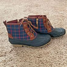 Tommy Hilfiger Rain Boots Women's 9m Navy Twregal-C Plaid Duck Ankle Boot Lined