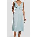 $245 Aidan Mattox Women's Blue V-Neck Satin Pleated Midi Dress Size 4