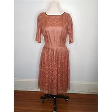 1950'S Peach Brown Lace Dress