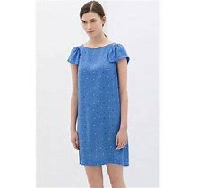 Zara Circle Colors Dots Flutter Sleeves Shift Blue Dress Xs