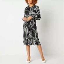 Worthington Long Sleeve Geo Linear Wrap Dress | Black | Womens Medium | Dresses Wrap Dresses
