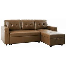 Brown Sectional - Latitude Run® Elegant Reversible Sleeper Sectional Sofa Featuring Storage Chaise Faux Leather | Wayfair