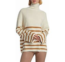 Frame Women's Breton Cashmere Striped Turtleneck Sweater - Camel Multi - Size M