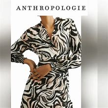 Anthropologie Dresses | Anthropologie Printed Wrap Dress Women Size 00 Lightweight Longsleeve | Color: Black | Size: 0