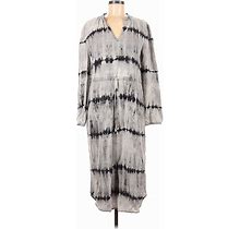 Cloth & Stone Casual Dress - Shift V Neck Long Sleeves: Gray Print Dresses - Women's Size Medium