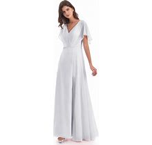 Short Sleeves V-Neck Chiffon Mother Of The Bride Dresses, White