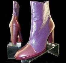 New NINE WEST Women Purple Leather High Heel Side Zip Winter Boot Shoe Sz 9.5 m