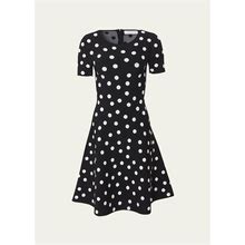 Carolina Herrera Polka-Dot Knit Flare Dress, Black, Women's, Medium, Casual & Work Dresses Knit Dresses
