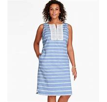 Talbots Light Blue White Striped Crochet Split Neck Sheath Linen Dress