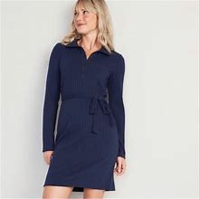 Old Navy Dresses | Nwt! Lost At Sea Navy Fitted Rib-Knit Tie-Belt Long-Sleeve Mini Polo Dress | Color: Blue | Size: Xl