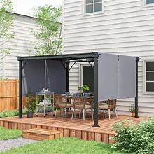 Outsunny 12ft X 10ft Outdoor Retractable Canopy Pergola Steel Frame Patio Pergola Shelter Sun Shade - 10' X 10' X 7.2' - Grey
