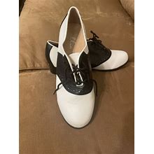 Womens ELLIE Black White 50S Style Saddle Oxfords Flat Shoes 10