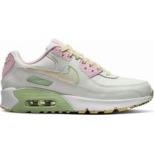 Nike Air Max 90 LTR SE Summit White/Coconut Milk/Pink Foam Grade School Girls' Shoes, Pink/White, Size: 5.5