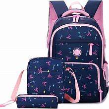 3Pcs/Set Printing Backpack School Backpack Girls School Bags Waterproof Backpacks Kids Satchel Schoolbags Mochila Escolar Pink Purple