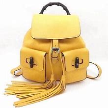 Gucci Bamboo Yellow Leather Handbag Authentic