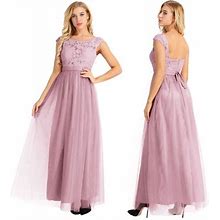 Msemis Women's Cap Sleeve Lace High Waist Backless Elegant Tulle Bridesmaid Dress Formal Occasion