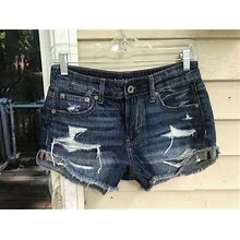 Womens American Eagle Tomgirl Shortie Distressed Cut Off Jean Shorts 00