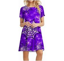 Zpanxa Halloween Costume For Women, Summer Casual Short Sleeve Dresses, Empire Waist Dress With Pockets, Holiday Party T Shirt Dress Purple L
