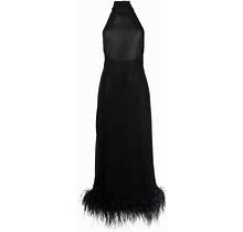 Oséree - Halterneck Feather-Trim Maxi Dress - Women - Polyamide/Elastane/Polyamide/Metallic Fibre/Ostrich Feather - XL - Black